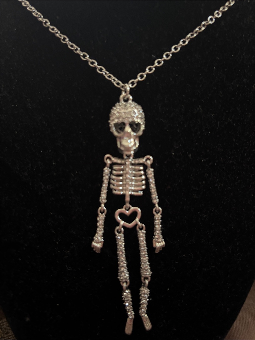 Betsey Johnson Silver-tone Crystal Skeleton Pendant Necklace - Heart Detail